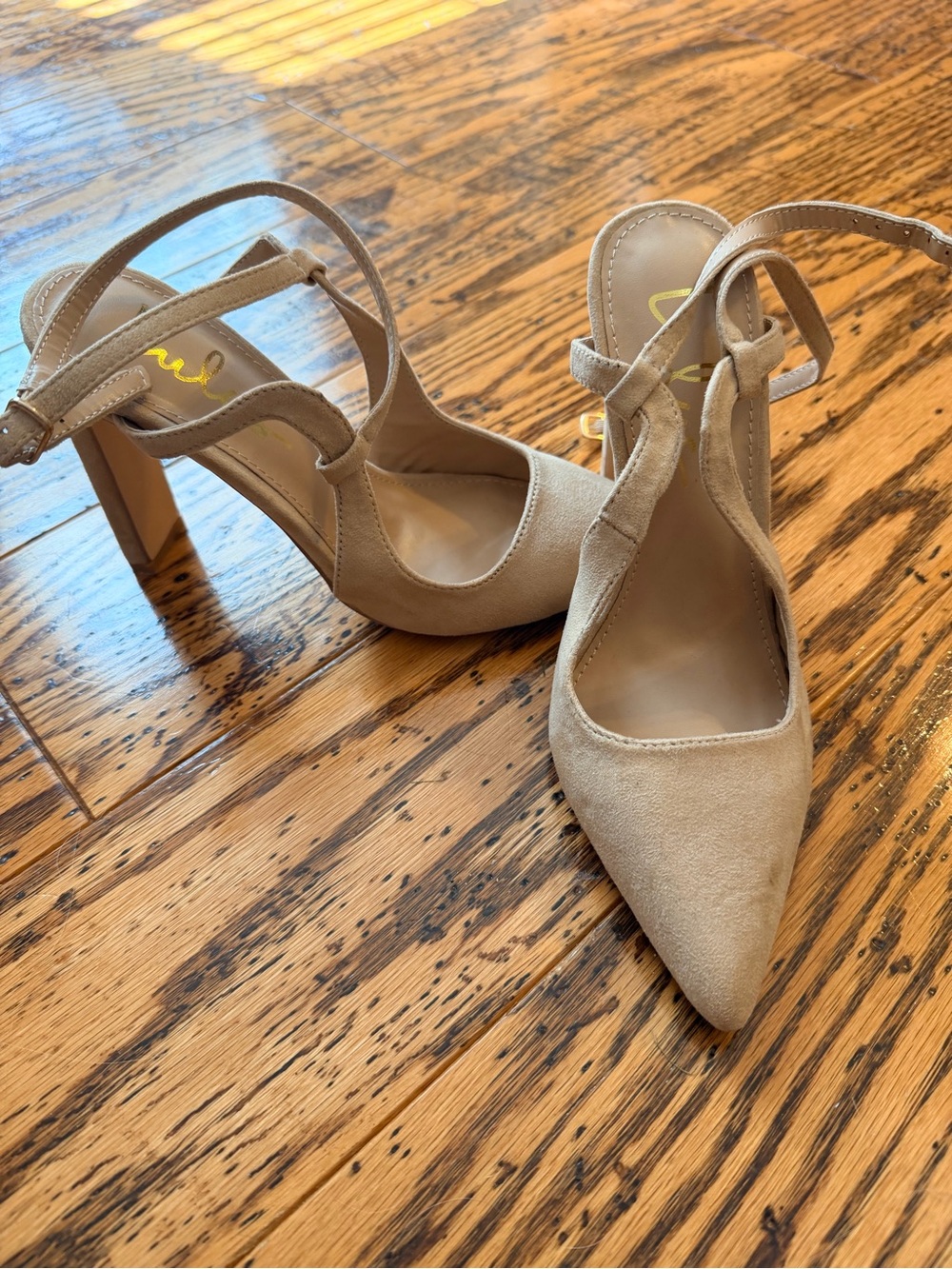 Women's Pointed-Toe Suede Slingback Heels in Taupe